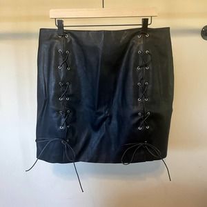 Faux Leather Mini Punk Biker Faux Lace up Skirt 1X